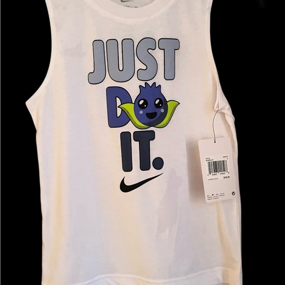 Nike Kids White Tank Top with Blue and Green Graphic